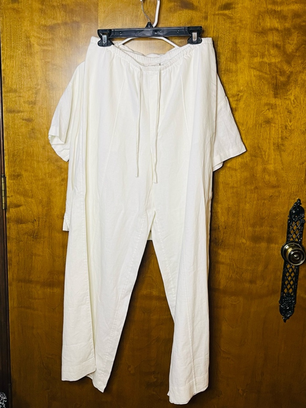 A New Day White Linen Blend 2 Piece Set Top & Pants Size Medium NWT